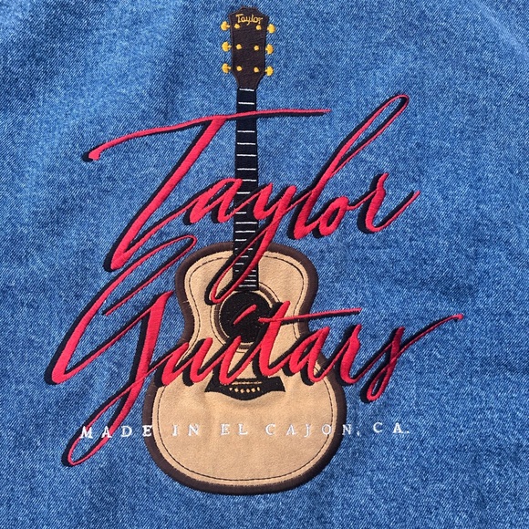 Vintage 90s Taylor Guitars Embroidered Trucker Denim Jacket Size Large - Picture 2 of 6